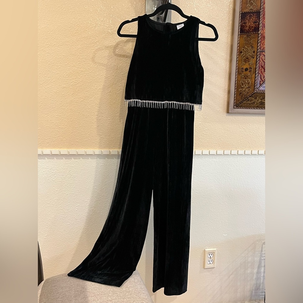 Teenager / Youth Rhinestone Black Velour Jumpsuit by Zara Kids. Stretchy. 11-12 - Picture 5 of 14